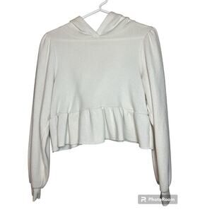 Urban Outfitters Project Social T White Long Sleeve Peplum Cropped Hoodie Size M